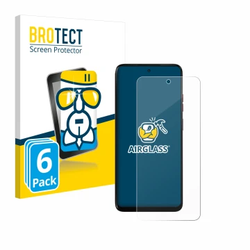 Parte frontal de un envase de producto con el logotipo de la marca BROTECT. Al lado se muestra el dispositivo Motorola Moto G0