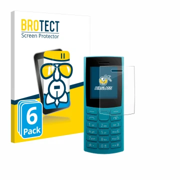 Parte frontal de un envase de producto con el logotipo de la marca BROTECT. Al lado se muestra el dispositivo Nokia 105 4G 2nd
