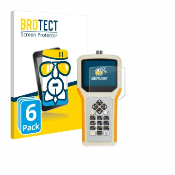 Parte frontal de un envase de producto con el logotipo de la marca BROTECT. Al lado se muestra el dispositivo RigExpert AA-55 