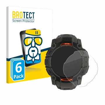 Parte frontal de un envase de producto con el logotipo de la marca BROTECT. Al lado se muestra el dispositivo Garmin Instinct 