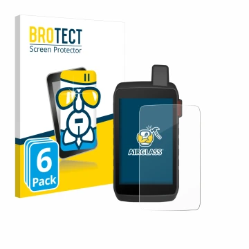 Parte frontal de un envase de producto con el logotipo de la marca BROTECT. Al lado se muestra el dispositivo Garmin Montana 7