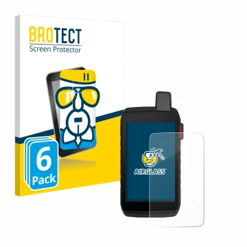 Parte frontal de un envase de producto con el logotipo de la marca BROTECT. Al lado se muestra el dispositivo Garmin Montana 7