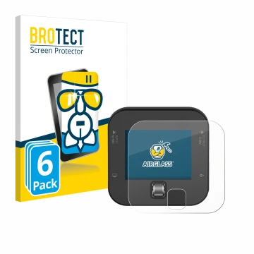 Parte frontal de un envase de producto con el logotipo de la marca BROTECT. Al lado se muestra el dispositivo ISDT Q6 Retro co