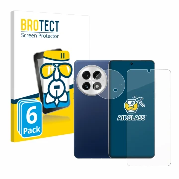 Parte frontal de un envase de producto con el logotipo de la marca BROTECT. Al lado se muestra el dispositivo OnePlus 13 (Fron