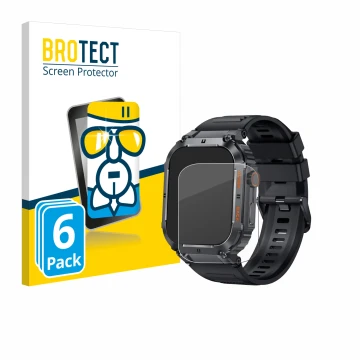 Parte frontal de un envase de producto con el logotipo de la marca BROTECT. Al lado se muestra el dispositivo bedee Smartwatch