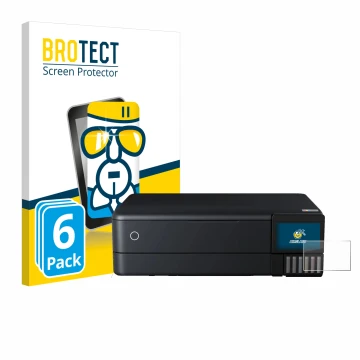 Parte frontal de un envase de producto con el logotipo de la marca BROTECT. Al lado se muestra el dispositivo Epson EcoTank ET