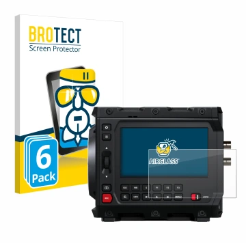 Parte frontal de un envase de producto con el logotipo de la marca BROTECT. Al lado se muestra el dispositivo Blackmagic Desig