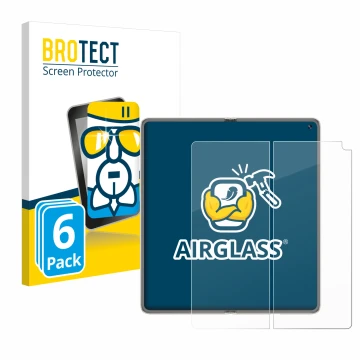 Parte frontal de un envase de producto con el logotipo de la marca BROTECT. Al lado se muestra el dispositivo Huawei Mate X6 (