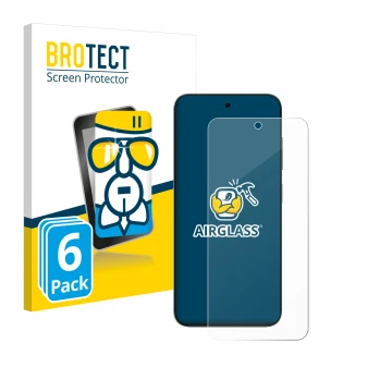 Parte frontal de un envase de producto con el logotipo de la marca BROTECT. Al lado se muestra el dispositivo ZTE Blade V70 co