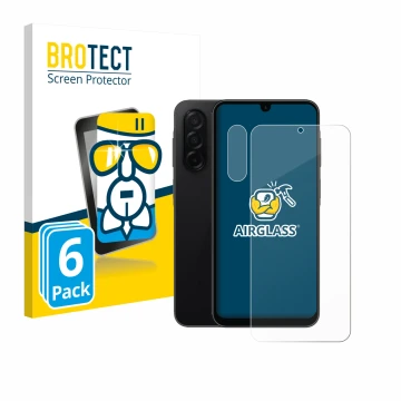 Parte frontal de un envase de producto con el logotipo de la marca BROTECT. Al lado se muestra el dispositivo Samsung Galaxy A