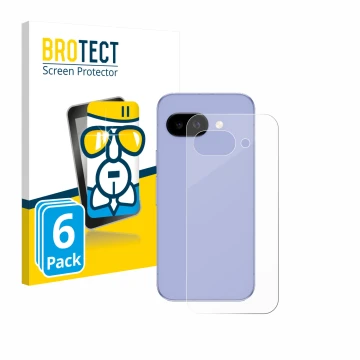 Parte frontal de un envase de producto con el logotipo de la marca BROTECT. Al lado se muestra el dispositivo Google Pixel 9a 