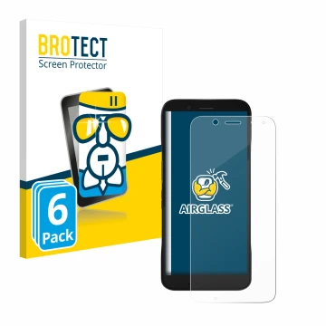Parte frontal de un envase de producto con el logotipo de la marca BROTECT. Al lado se muestra el dispositivo Datalogic Memor 