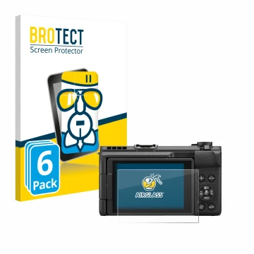 Parte frontal de un envase de producto con el logotipo de la marca BROTECT. Al lado se muestra el dispositivo Canon PowerShot 