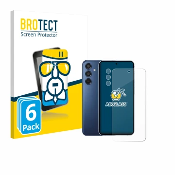 Parte frontal de un envase de producto con el logotipo de la marca BROTECT. Al lado se muestra el dispositivo Samsung Galaxy M