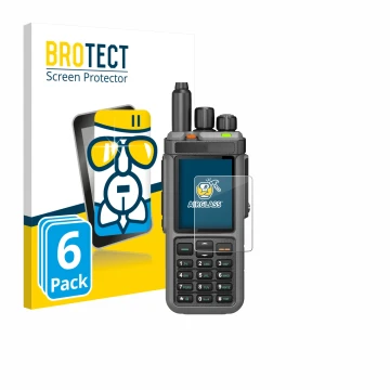 Parte frontal de un envase de producto con el logotipo de la marca BROTECT. Al lado se muestra el dispositivo Radtel RT-880 co