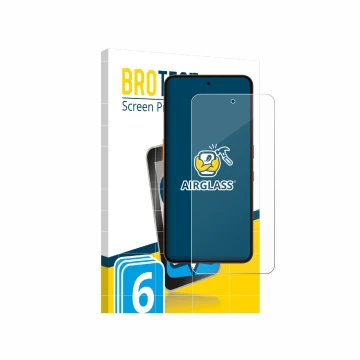 Parte frontal de un envase de producto con el logotipo de la marca BROTECT. Al lado se muestra el dispositivo Nothing CMF Phon