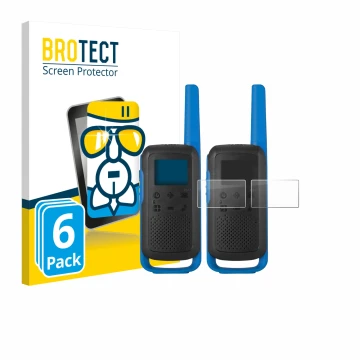 Parte frontal de un envase de producto con el logotipo de la marca BROTECT. Al lado se muestra el dispositivo Motorola TALKABO