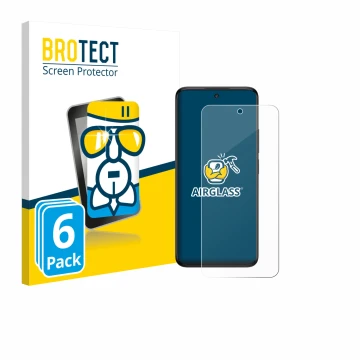 Parte frontal de un envase de producto con el logotipo de la marca BROTECT. Al lado se muestra el dispositivo TCL 60 5G con su