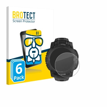 Parte frontal de un envase de producto con el logotipo de la marca BROTECT. Al lado se muestra el dispositivo Garmin Instinct 