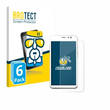 Parte frontal de un envase de producto con el logotipo de la marca BROTECT. Al lado se muestra el dispositivo Pax CCV Fly A77 