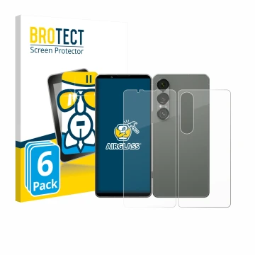 Parte frontal de un envase de producto con el logotipo de la marca BROTECT. Al lado se muestra el dispositivo Sony Xperia 1 VI