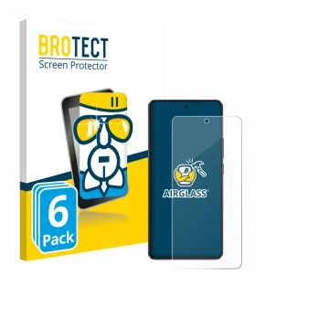 Parte frontal de un envase de producto con el logotipo de la marca BROTECT. Al lado se muestra el dispositivo realme GT 7 con 