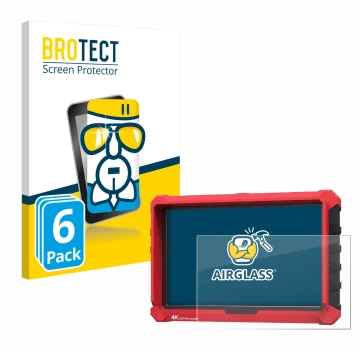 Parte frontal de un envase de producto con el logotipo de la marca BROTECT. Al lado se muestra el dispositivo Lilliput A7s 7