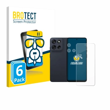 Parte frontal de un envase de producto con el logotipo de la marca BROTECT. Al lado se muestra el dispositivo Motorola Moto G5