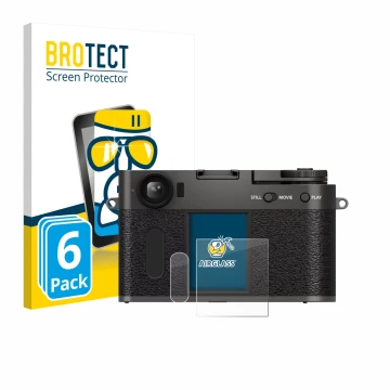 Parte frontal de un envase de producto con el logotipo de la marca BROTECT. Al lado se muestra el dispositivo Fujifilm X Half 