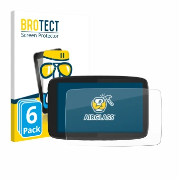 Parte frontal de un envase de producto con el logotipo de la marca BROTECT. Al lado se muestra el dispositivo TomTom GO Camper