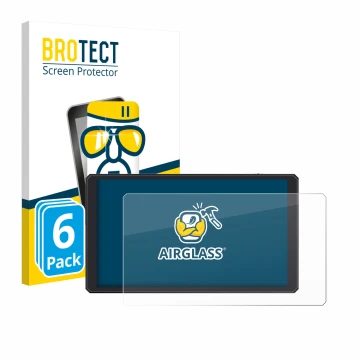 Parte frontal de un envase de producto con el logotipo de la marca BROTECT. Al lado se muestra el dispositivo Feelworld CUT6 6
