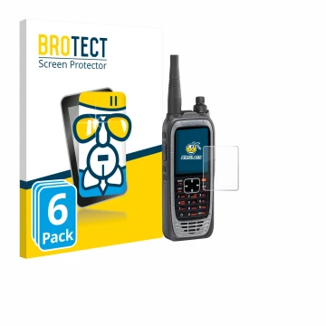 Parte frontal de un envase de producto con el logotipo de la marca BROTECT. Al lado se muestra el dispositivo Icom IC-A25NE /I