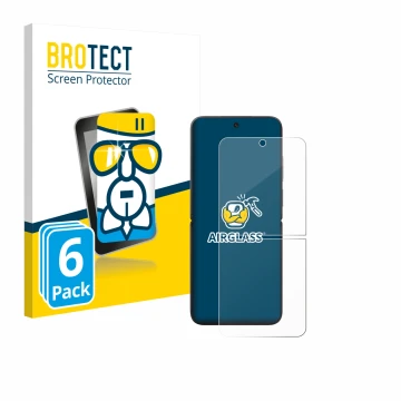 Parte frontal de un envase de producto con el logotipo de la marca BROTECT. Al lado se muestra el dispositivo Xiaomi MIX Flip 