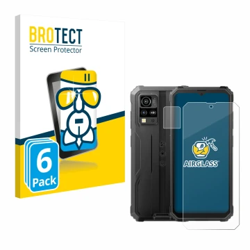 Parte frontal de un envase de producto con el logotipo de la marca BROTECT. Al lado se muestra el dispositivo Blackview BV4800