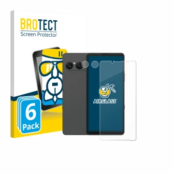 Parte frontal de un envase de producto con el logotipo de la marca BROTECT. Al lado se muestra el dispositivo Sony Xperia 10 V