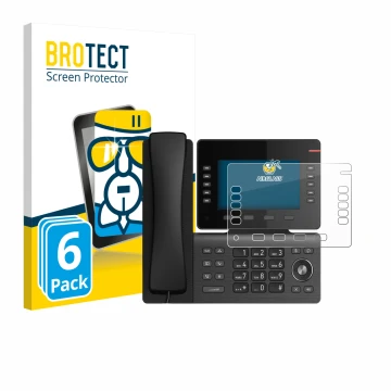 Parte frontal de un envase de producto con el logotipo de la marca BROTECT. Al lado se muestra el dispositivo Snom D865 con su