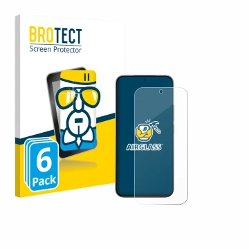 Parte frontal de un envase de producto con el logotipo de la marca BROTECT. Al lado se muestra el dispositivo Xiaomi 17 con su