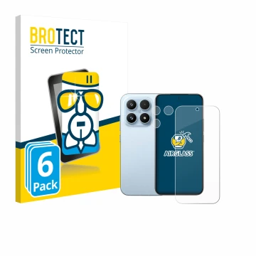 Parte frontal de un envase de producto con el logotipo de la marca BROTECT. Al lado se muestra el dispositivo Xiaomi 17 (Front