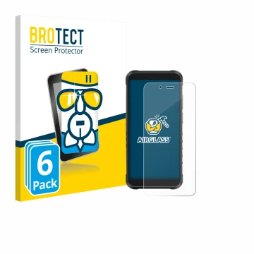 Parte frontal de un envase de producto con el logotipo de la marca BROTECT. Al lado se muestra el dispositivo Ulefone RugKing 
