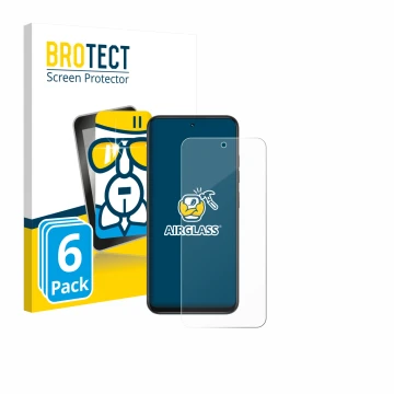 Parte frontal de un envase de producto con el logotipo de la marca BROTECT. Al lado se muestra el dispositivo Infinix Smart 10