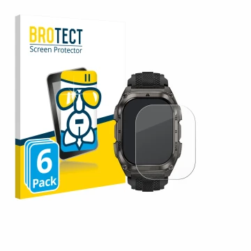 Parte frontal de un envase de producto con el logotipo de la marca BROTECT. Al lado se muestra el dispositivo Kospet Tank M4 c