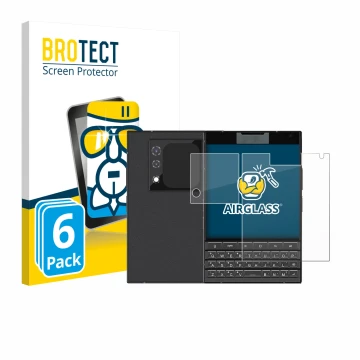 Parte frontal de un envase de producto con el logotipo de la marca BROTECT. Al lado se muestra el dispositivo Unihertz Titan 2