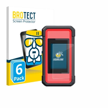 Parte frontal de un envase de producto con el logotipo de la marca BROTECT. Al lado se muestra el dispositivo Launch X431 Smar