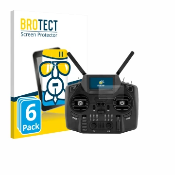 Parte frontal de un envase de producto con el logotipo de la marca BROTECT. Al lado se muestra el dispositivo Radiomaster GX12