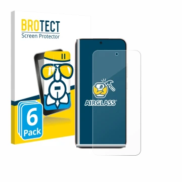 Parte frontal de un envase de producto con el logotipo de la marca BROTECT. Al lado se muestra el dispositivo Oppo Reno 14 con