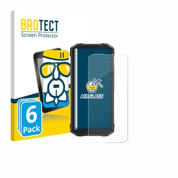 Parte frontal de un envase de producto con el logotipo de la marca BROTECT. Al lado se muestra el dispositivo Cubot King Kong 