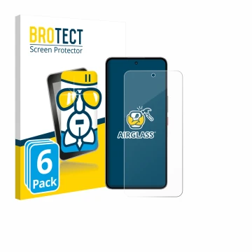 Parte frontal de un envase de producto con el logotipo de la marca BROTECT. Al lado se muestra el dispositivo Nubia Neo 3 GT 5