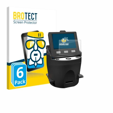 Parte frontal de un envase de producto con el logotipo de la marca BROTECT. Al lado se muestra el dispositivo Kodak SCANZA con