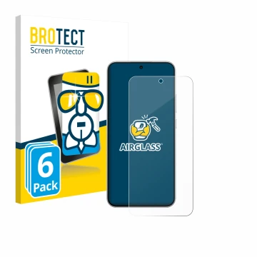 Parte frontal de un envase de producto con el logotipo de la marca BROTECT. Al lado se muestra el dispositivo Oppo A6 Pro con 