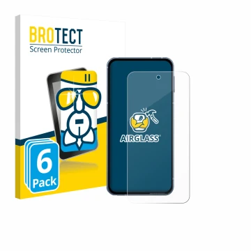 Parte frontal de un envase de producto con el logotipo de la marca BROTECT. Al lado se muestra el dispositivo Sharp Aquos Sens